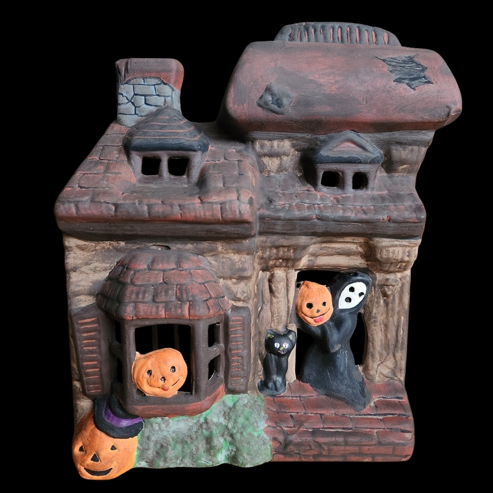 Vintage 1978 Lefauve Handpainted Ceramic Haunted House Halloween Ghost Pumpkin - Picture 8 of 16